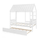 Twin Size House Bed with Trundle Kids Platform Bed with Roof Window-White by LJGDeals