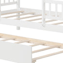 Twin Size House Bed with Trundle Kids Platform Bed with Roof Window-White