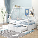 Twin Size House Bed with Trundle and Safety Guardrail by LJGDeals