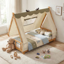 Twin Size House Floor Wood Bed with Tent