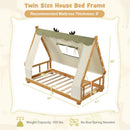 Twin Size House Floor Wood Bed with Tent