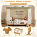 Twin Size House Floor Wood Bed with Tent