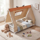Twin Size House Floor Wood Bed with Tent