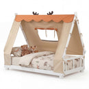 Twin Size House Floor Wood Bed with Tent