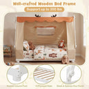 Twin Size House Floor Wood Bed with Tent