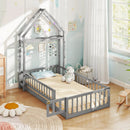 Twin Size House Floor Bed with House-shaped Headboard by LJGDeals