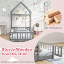 Twin Size House Floor Bed with House-shaped Headboard-Gray
