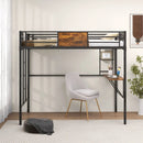 Twin Size Industrial Metal Loft Bed with Desk Storage Shelf and Build-in Ladder-Twin Size by LJGDeals