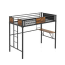 Twin Size Industrial Metal Loft Bed with Desk Storage Shelf and Build-in Ladder-Twin Size by LJGDeals