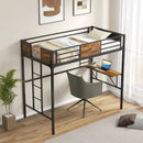 Twin Size Industrial Metal Loft Bed with Desk Storage Shelf and Build-in Ladder-Twin Size by LJGDeals