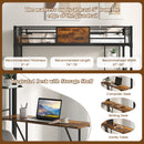 Twin Size Industrial Metal Loft Bed with Desk Storage Shelf and Build-in Ladder-Twin Size