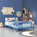 Twin Size Kids Bed Frame Car Shaped Metal Platform Bed with Upholstered Headboard by LJGDeals