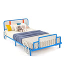 Twin Size Kids Bed Frame Car Shaped Metal Platform Bed with Upholstered Headboard by LJGDeals