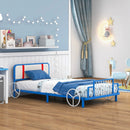 Twin Size Kids Bed Frame Car Shaped Metal Platform Bed with Upholstered Headboard by LJGDeals