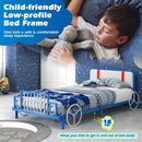 Twin Size Kids Bed Frame Car Shaped Metal Platform Bed with Upholstered Headboard by LJGDeals