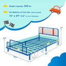 Twin Size Kids Bed Frame Car Shaped Metal Platform Bed with Upholstered Headboard by LJGDeals