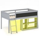 Twin Size Kids Loft Bed with LED Lights and Removable Bookcase