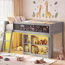 Twin Size Kids Loft Bed with LED Lights and Removable Bookcase