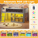 Twin Size Kids Loft Bed with LED Lights and Removable Bookcase
