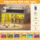 Twin Size Kids Loft Bed with LED Lights and Removable Bookcase