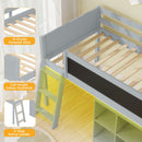 Twin Size Kids Loft Bed with LED Lights and Removable Bookcase