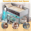 Twin Size Kids Loft Bed with LED Lights and Removable Bookcase