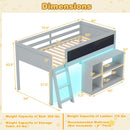 Twin Size Kids Loft Bed with LED Lights and Removable Bookcase