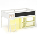 Twin Size Kids Loft Bed with LED Lights and Removable Bookcase