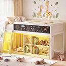 Twin Size Kids Loft Bed with LED Lights and Removable Bookcase