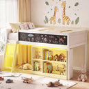 Twin Size Kids Loft Bed with LED Lights and Removable Bookcase