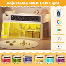 Twin Size Kids Loft Bed with LED Lights and Removable Bookcase