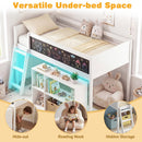 Twin Size Kids Loft Bed with LED Lights and Removable Bookcase