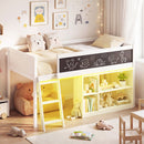 Twin Size Kids Loft Bed with LED Lights and Removable Bookcase