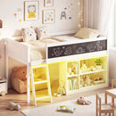 Twin Size Kids Loft Bed with LED Lights and Removable Bookcase by LJGDeals