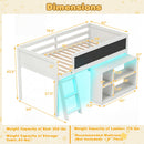 Twin Size Kids Loft Bed with LED Lights and Removable Bookcase