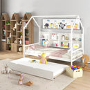 Twin Size Kids Montessori Daybed with Roof and Shelf Compartments-White by LJGDeals
