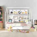 Twin Size Kids Montessori Daybed with Roof and Shelf Compartments-White by DirectDeals