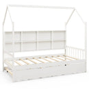 Twin Size Kids Montessori Daybed with Roof and Shelf Compartments-White by LJGDeals