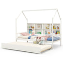 Twin Size Kids Montessori Daybed with Roof and Shelf Compartments-White by LJGDeals