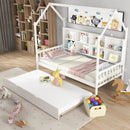 Twin Size Kids Montessori Daybed with Roof and Shelf Compartments-White by LJGDeals