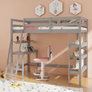 Twin Size Loft Bed with Desk and Bookshelves for Kids and Teens by LJGDeals
