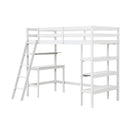 Twin Size Loft Bed with Desk and Bookshelves for Kids and Teens by LJGDeals