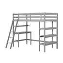 Twin Size Loft Bed with Desk and Bookshelves for Kids and Teens by LJGDeals