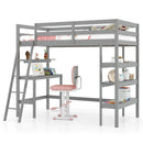 Twin Size Loft Bed with Desk and Bookshelves for Kids and Teens by LJGDeals
