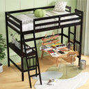 Twin Size Loft Bed Frame with Desk Angled and Built-in Ladder by LJGDeals