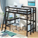 Twin Size Loft Bed Frame with Desk Angled and Built-in Ladder by LJGDeals