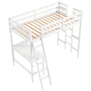 Twin Size Loft Bed Frame with Desk Angled and Built-in Ladder by LJGDeals
