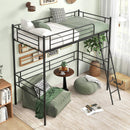 Twin Size Loft Bed Metal Bed Frame with Ladder and Guardrails-Black by LJGDeals