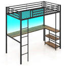 Twin Size Loft Bed Raised Platform Bed with Desk and 2 Storage Shelves-Black by LJGDeals