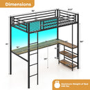 Twin Size Loft Bed Raised Platform Bed with Desk and 2 Storage Shelves-Black